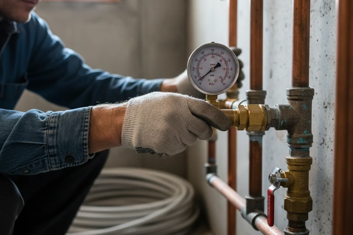Pressure testing a repaired line during Water Line Repair in Bel Air